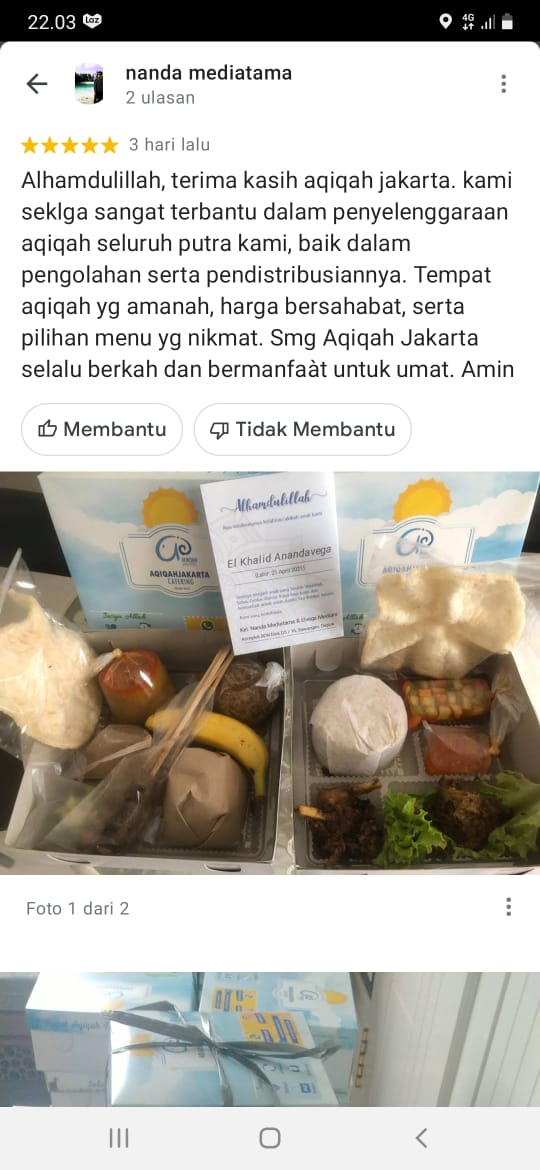 Beliau memesan paket aqiqah, nasi kebuli depok untuk anak laki & perempuannya.